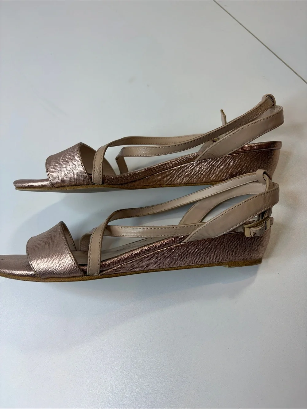 Sacha London Size 7 Rose Gold Metallic Strappy Wedge Sandals